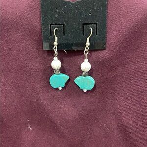 Turquoise and Silver fetish bear Earrings